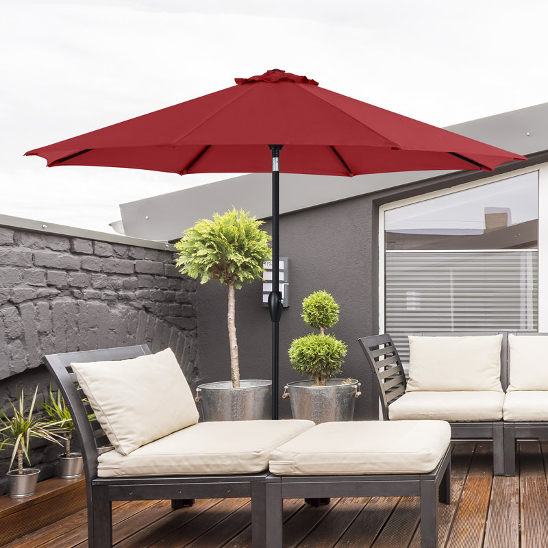 9ft Patio Umbrellas Outdoor Table Market Umbrellas with Crank and Pust Button Tilt, Wood Color Pole, Rust Red
