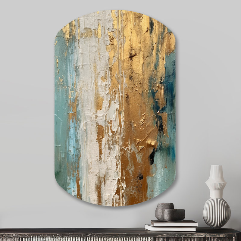 Gilded Daydreams VII - Asymmetrical Abstract Minimalism Metal Art, Cylinder Metal Wall Sculpture Print, 31" H x 19" W x 1" D