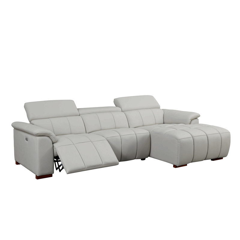 Canapé inclinable Wall-Hugger en cuir véritable à commande électrique moderne en forme de L, siège de salon, sièges de cinéma avec port USB, canapé avec appui-tête et repose-pieds pour salon, appartement, bureau