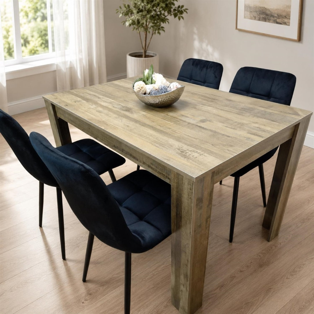 Portland 4 Seater Dining Set - Rustic Brown Wooden Table - Black Velvet Rocco Chairs - Image 5