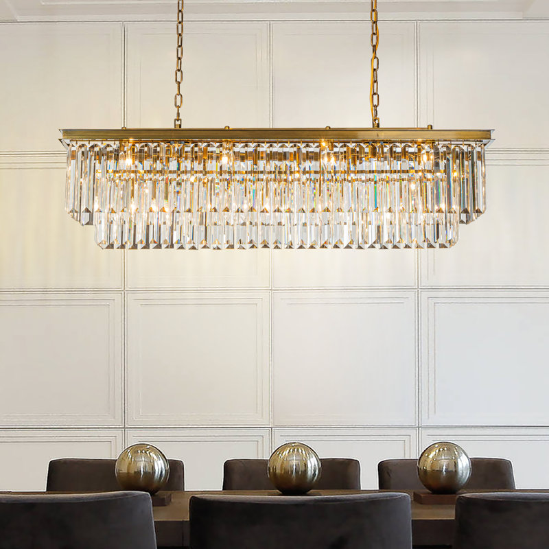 Cleaven 12-Light 50" Modern Luxury Fringe Crystal Chandelier For Dining Room, Antique Brass