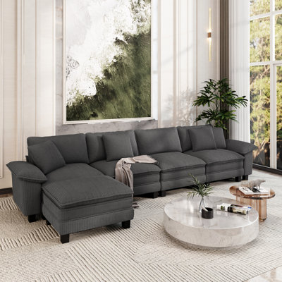 158" Modular Sectional Sofa, Oversized L Shaped Couches With Ottoman, 5-seater Deep Seat Sofa With Throw Pillow