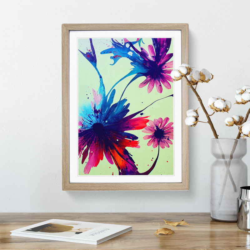 Splashed Flowers No.1 Abstract - Framed Print, 64cm H x 46cm W x 2cm D, Oak Framed