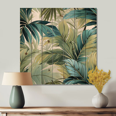 Palmier, motif tropical - art mural floral sur bois de pin naturel