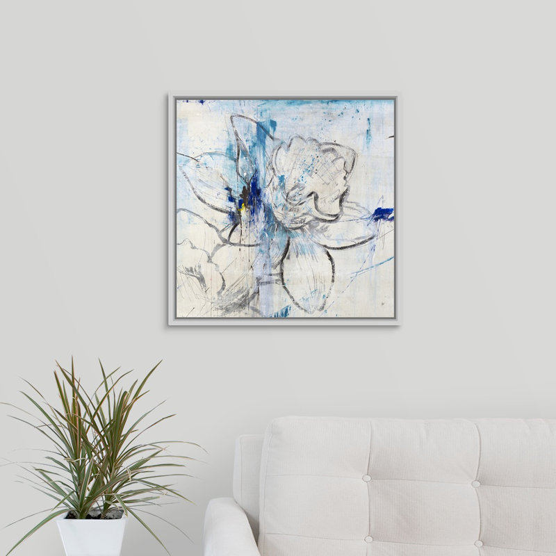 « genesis ii », peinture sur toile, H 17,7 po x l 17,7 po x p 1,75 po, Cadre flottant blanc