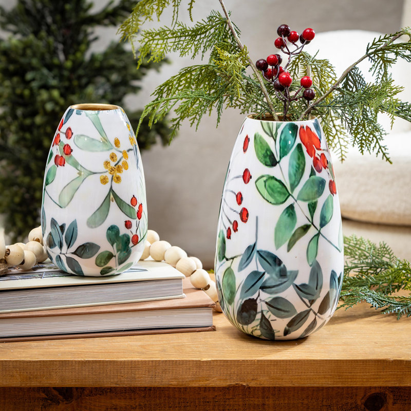 Vase en métal imprimé festif, ensemble de 2