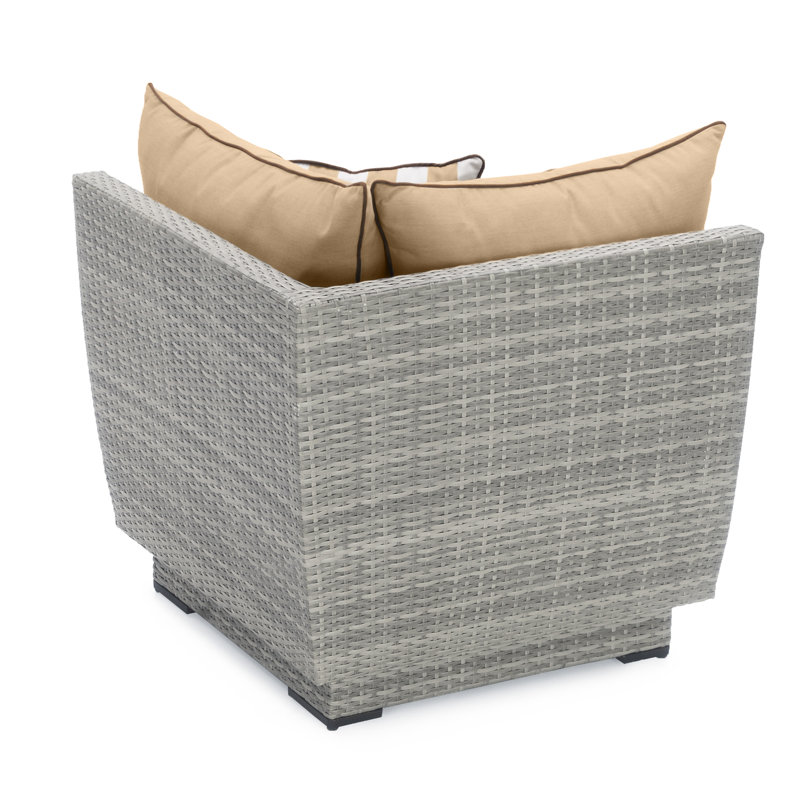 Cannes 6 Piece Corner Sectional and Conversation Table Seating Group with Cushions, Canvas Heather Beige Sunbrella® Canvas