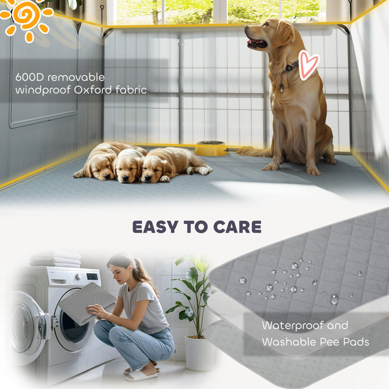 Whelping Box for Dogs, 7 Panel Pet Playpen with Pee Pads