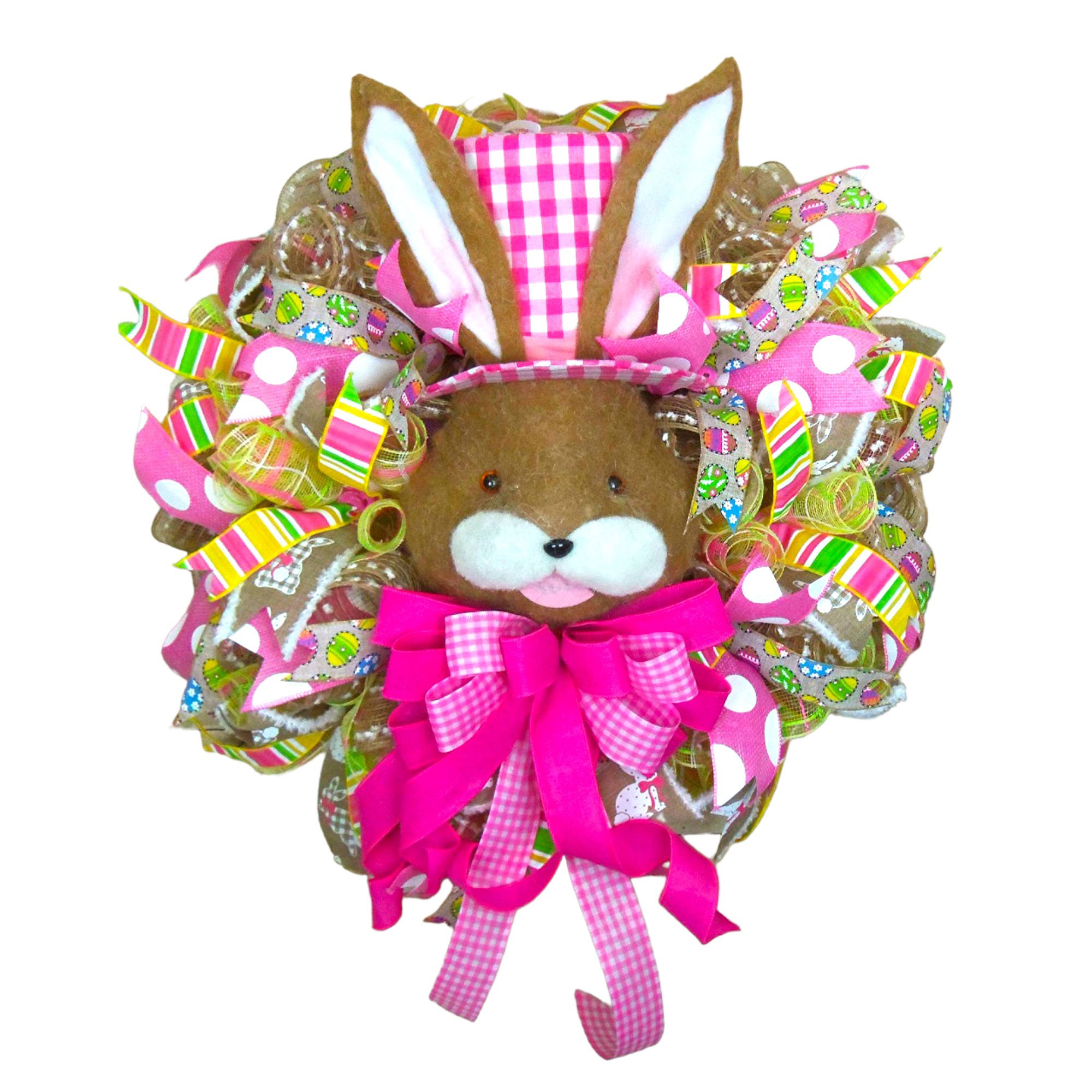 The Holiday Aisle® Large Pink Bunny Head Easter Deco Mesh Wreath | Wayfair