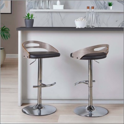 Adjustable Barstool  In  Metal, Wood With Round T Footrest - Set Of 2