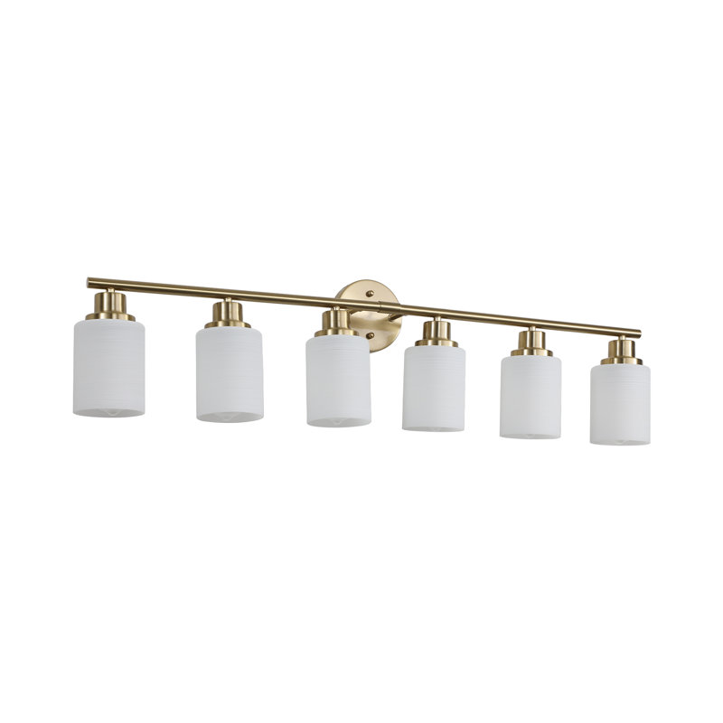 Modern Golden Bathroom Vanity Lighting, 6-, Frosted Glass Shades, Wall Mounted 6- Lamp Fixture,, 6 Lights, Golden