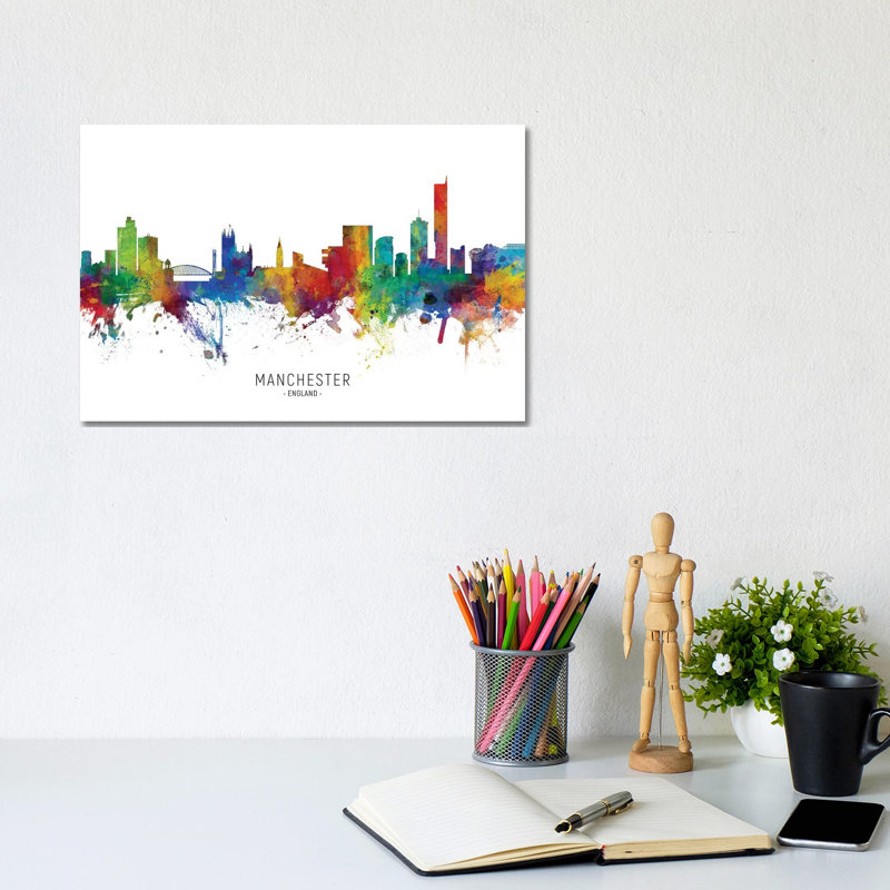 Manchester England Skyline by Michael Tompsett - Wrapped Canvas Print, 20.32 cm H x 30.48 cm W