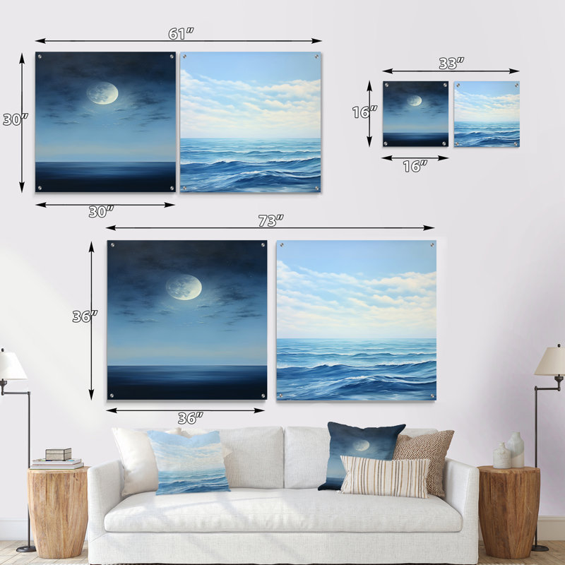 Magical Forest Moons Melody I - Minimalisme, ensemble d'art mural en acrylique sur verre, H 36 po x l 73 po