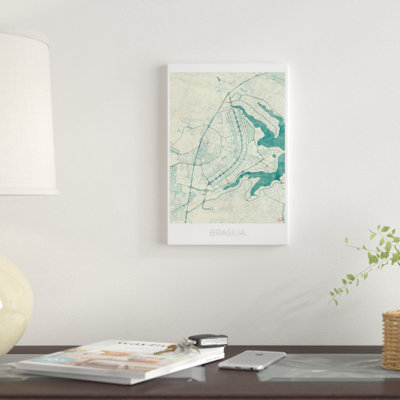 « brasilia rétro bleu aquarelle urban blueprint map », impression sur toile