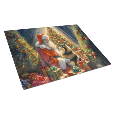 Finnish Spitz and Santa Claus Glass Cutting Board