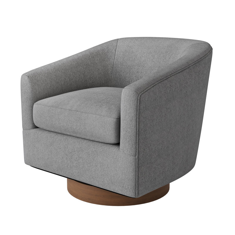 Blondeau Polyester Swivel Barrel Chair with Wood Base, Gray