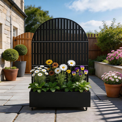 Gage Metal Planter Box with Trellis and Wheels