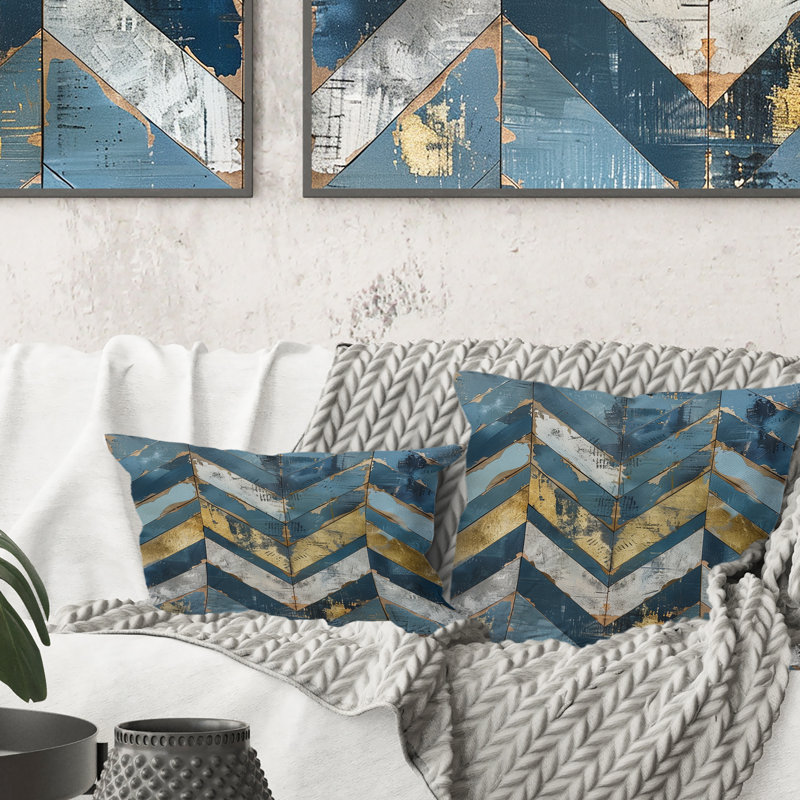 Blue Gold Chevron Charm - Coussin décoratif à chevrons, Forme rectangulaire, H 12 po x l 20 po