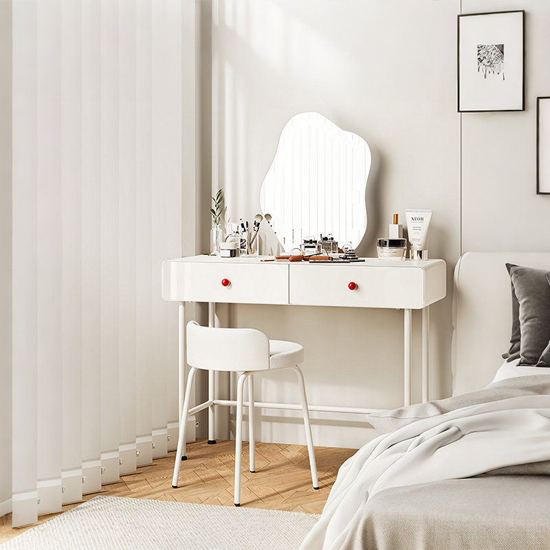 Meuble-lavabo 31,50 po de style crème en acier au carbone blanc avec tabouret de maquillage et miroir