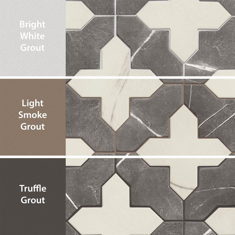 Istanbul Squire Shield With Cross 6 In. X 8-3/8 In. Porcelain Floor And Wall Tile Kit, White/Black