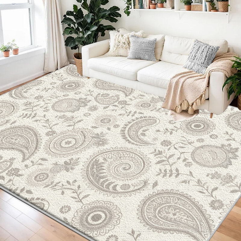 Light Grey Paisley Carpet-waterproof, easy to clean, machine-washable, soft and comfortable; suitable for door mats, kitchens, living rooms, bedrooms, corridors, and laundry areas. Easy to clean, durable carpet for home decoration.