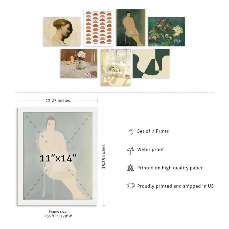 «Vintage Classic Retro Portrait Woman Abstract Geometric», reproduction encadrée sur papier, 7 pièces, L 11 po x H 14 po