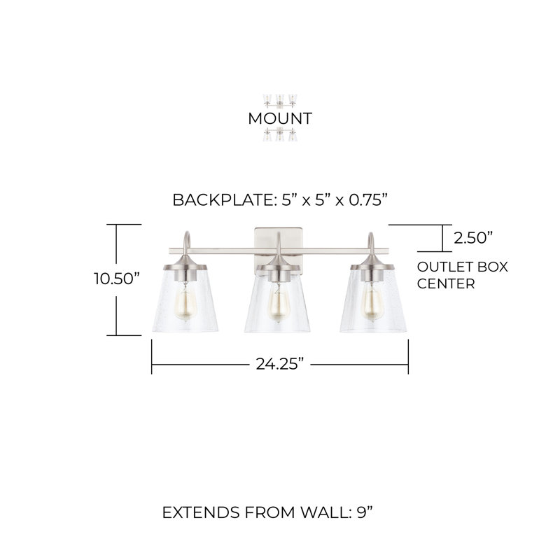 Éclairage de salle de bain à intensité variable 3 lumières Yerington, Nickel brossé