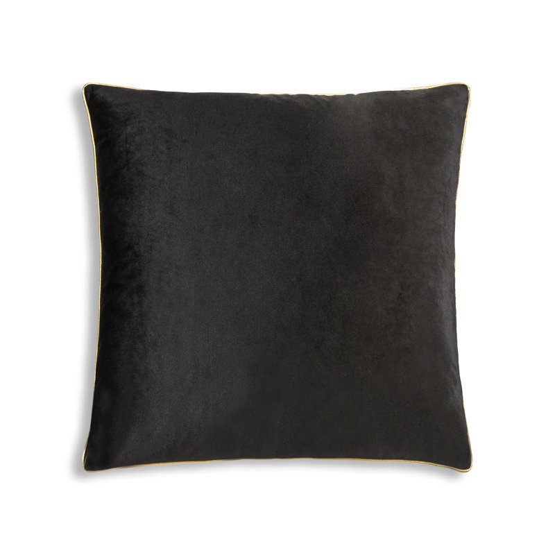 Noah Velvet Square Pillow Cover & Insert, Black/Gold