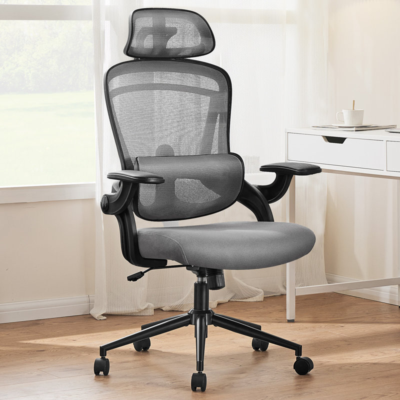 Desk and Chair Set: L-Shaped Computer Desk and Mesh Office Chair, Grey Chair/Grey Desk