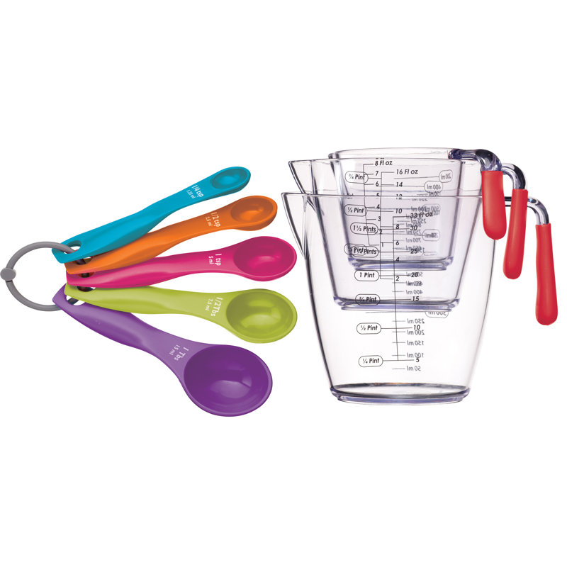Colourworks Plastic Measuring Cups and Measuring Spoons Set, Red