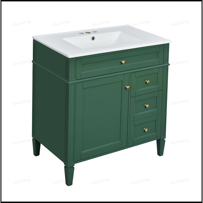 Meuble-lavabo 30 po avec lavabo et 2 tiroirs, Vert