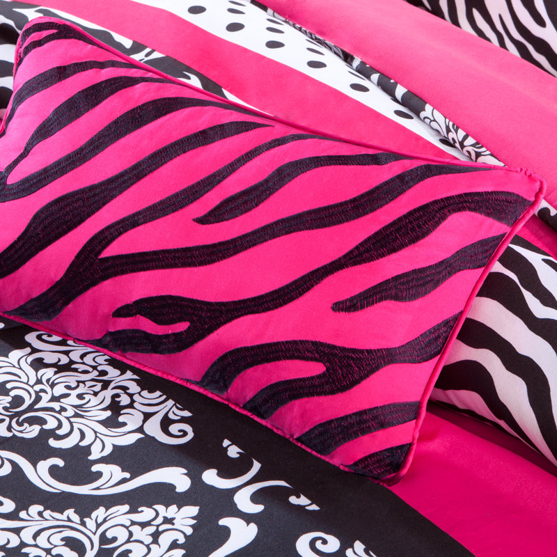 Full Pink Microfiber Zebra Print Kids Comforter Set
