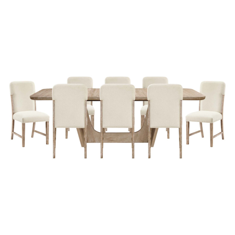 Magnifique ensemble de salle à manger extensible 9 pièces avec chaises rembourrées, pour les salles à manger de style campagne moderne