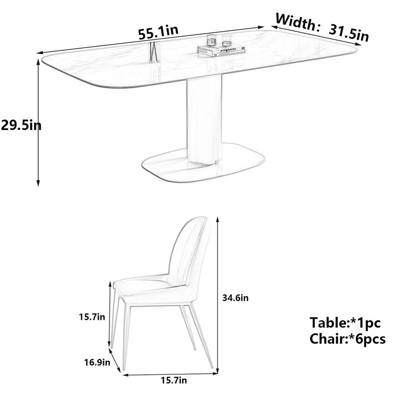 Table de salle à manger Modern, Rose, H 29,5 po x L 55,1 po x l 31,5 po