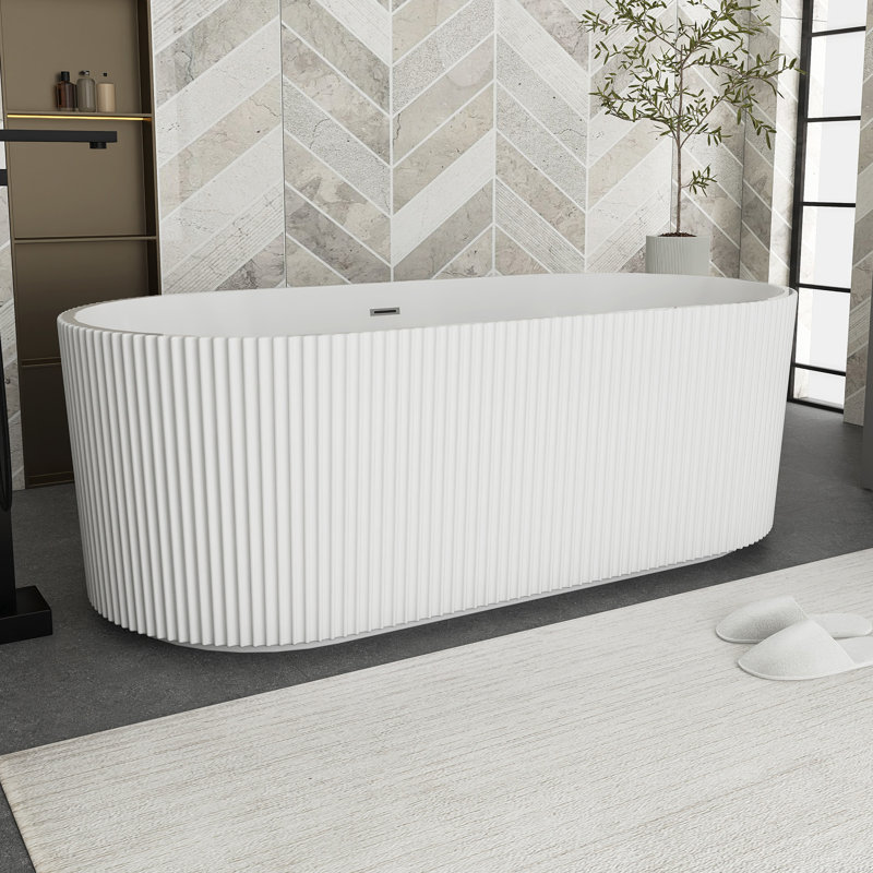Baignoire de trempage autoportante en acrylique double avec trop-plein, Blanc