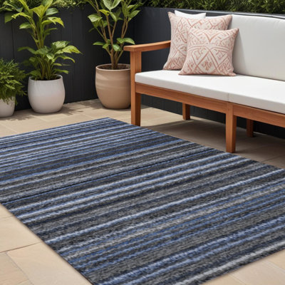 Tapis intérieur lavable rayé gris 8 pi x 10 pi