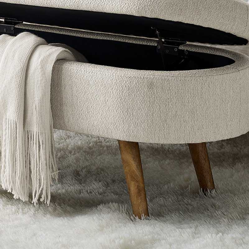 Haruhito Linen Upholstered Storage Bench, Beige/Dark Brown