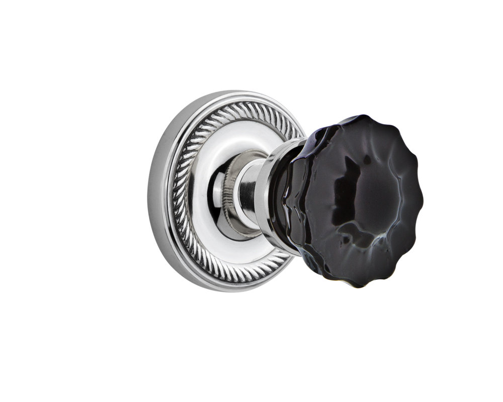 Rope Rosette with Crystal Black Door Knob Nostalgic Warehouse 
