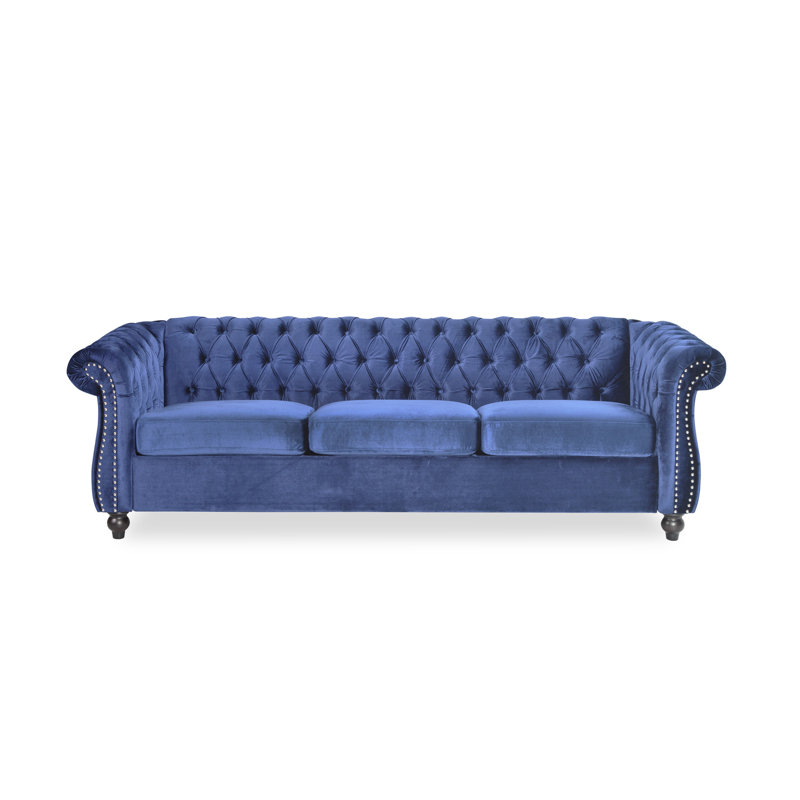 Canapé Chesterfield 3 places en velours bleu