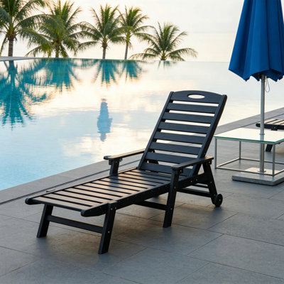 Chaise longue d'extérieur pour patio, chaise longue d'extérieur en PEHD avec dossier inclinable, chaise longue pour l'extérieur, bord de piscine, bronzage, bleu