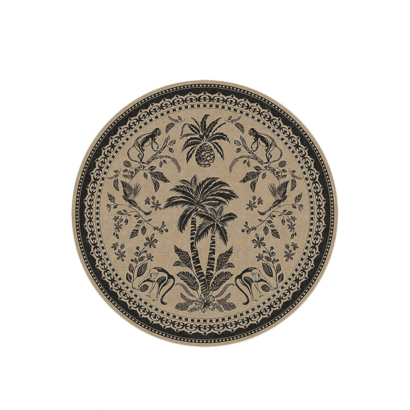 Risch Beige Floral Washable Indoor/Outdoor Round Area Rug, Round 4'