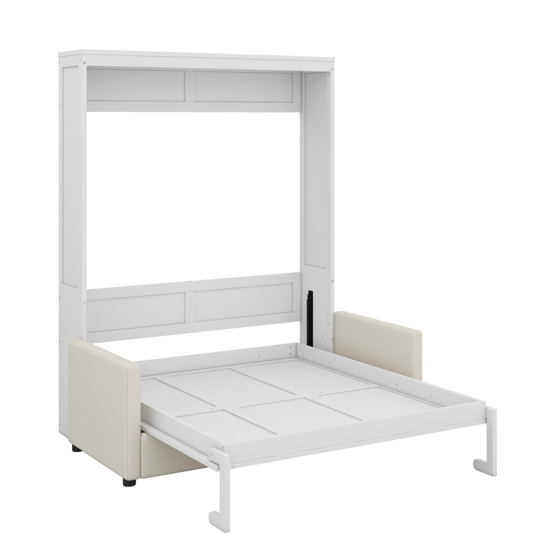 Lit escamotable double pleine grandeur avec coussin, Blanc