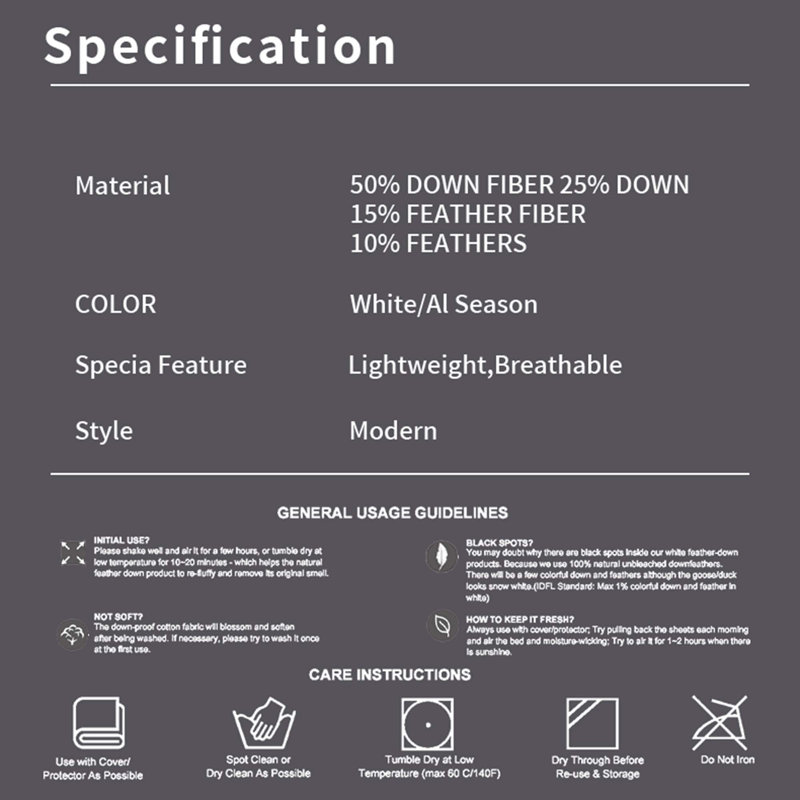 All Season Goose Down Comforter with Corner Tabs 750In³/Oz Fill Power , Queen Down Comforter