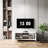 60 - 69 Inches Tv Stand With Wave Shaped Doors, Open Display Shelf For , Adjustable Interior Shelf, White And Gold Legged Cabinet Living Space Stylish Suitable Inches, Pattern Middle Essentials,