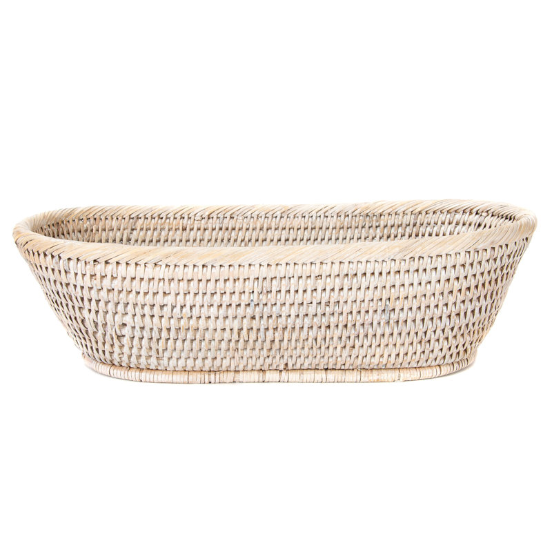 Panier à pain ovale en rotin Sampson, Blanc délavé