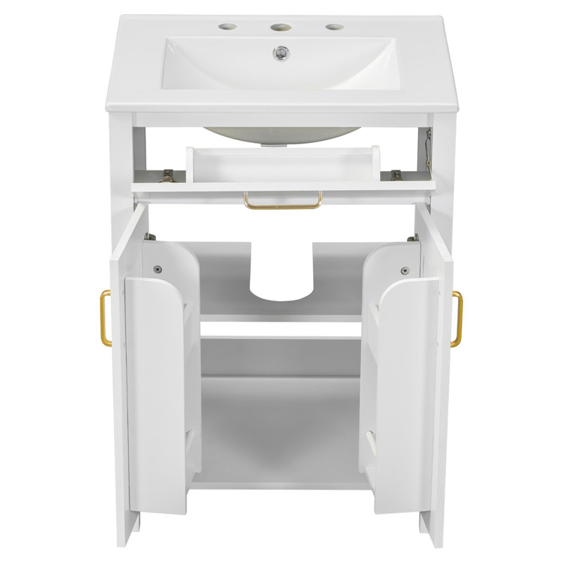 Meuble-lavabo luxueux avec lavabo en céramique et rangement spacieux, idéal pour les salles de bain modernes, Blanc