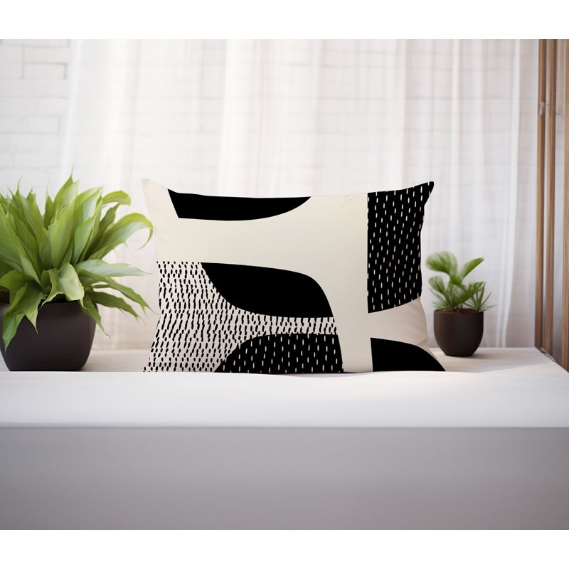 Coussin lombaire réversible intérieur / extérieur Vikka, H 18 po x l 25 po, Blanc cassé / noir, Tribo