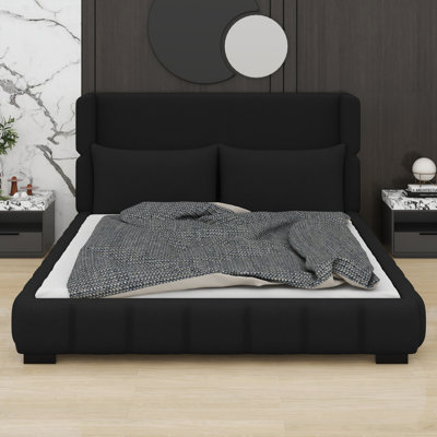 Stylish Upholstered Platform Bed Frame Comes with 2 Pillows