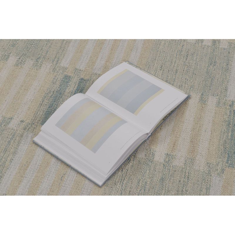 Scandinavian Wool Geometric Area Rug in White, Blue
