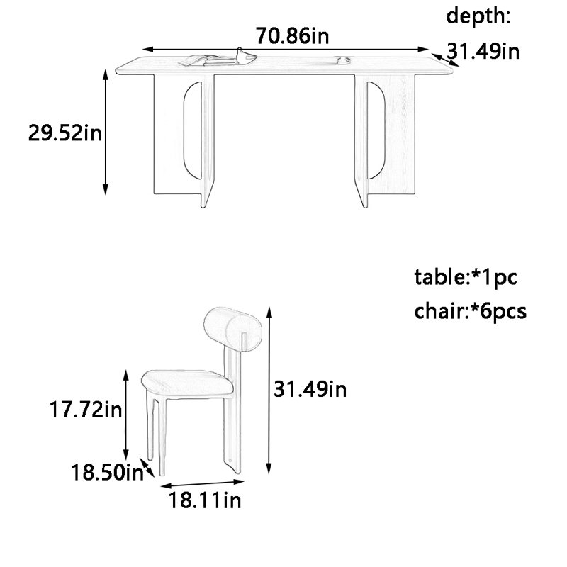 Ensemble de table de salle à manger et de chaises en pierre durable, 29,5 x L 70,86 po x l 31,49 po